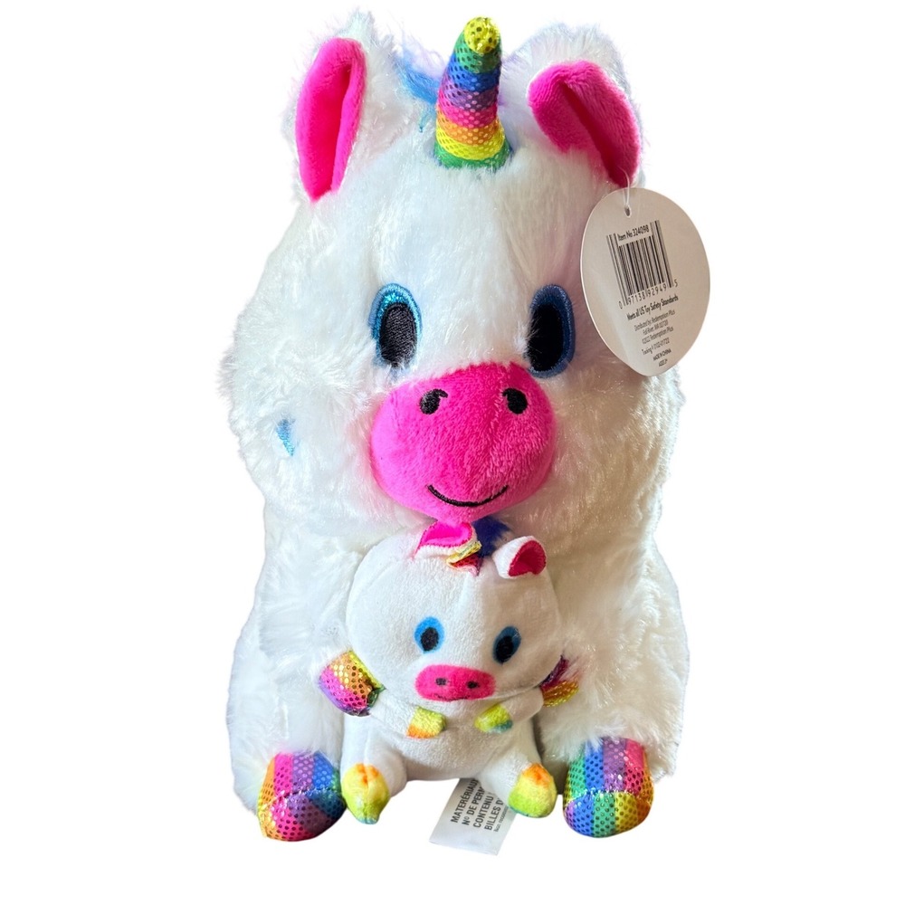 Redemption Plus White Plush Unicorn with Baby Rainbow Accents 8 Inch Kitschy